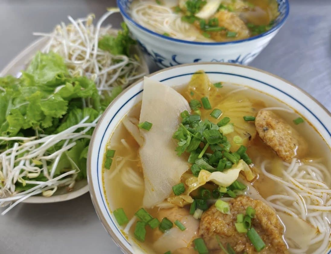 Two bowls of bun cha ca, the signature dish at Bún Chả Cá 109