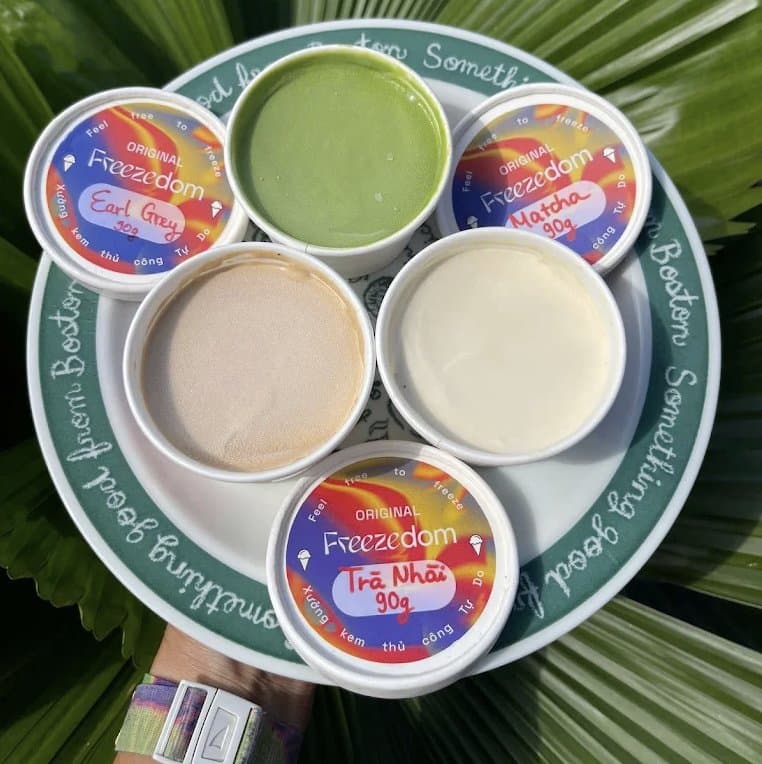 A colorful set of handmade gelato flavors at Freezedom