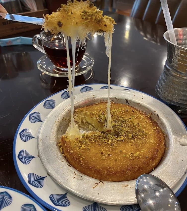 Warm kunefe and Turkish tea at Istanbul Anatolian Kebab House