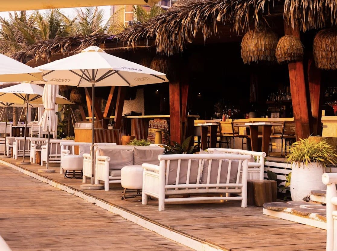 Maia Beach Bar deck in the warm afternoon light