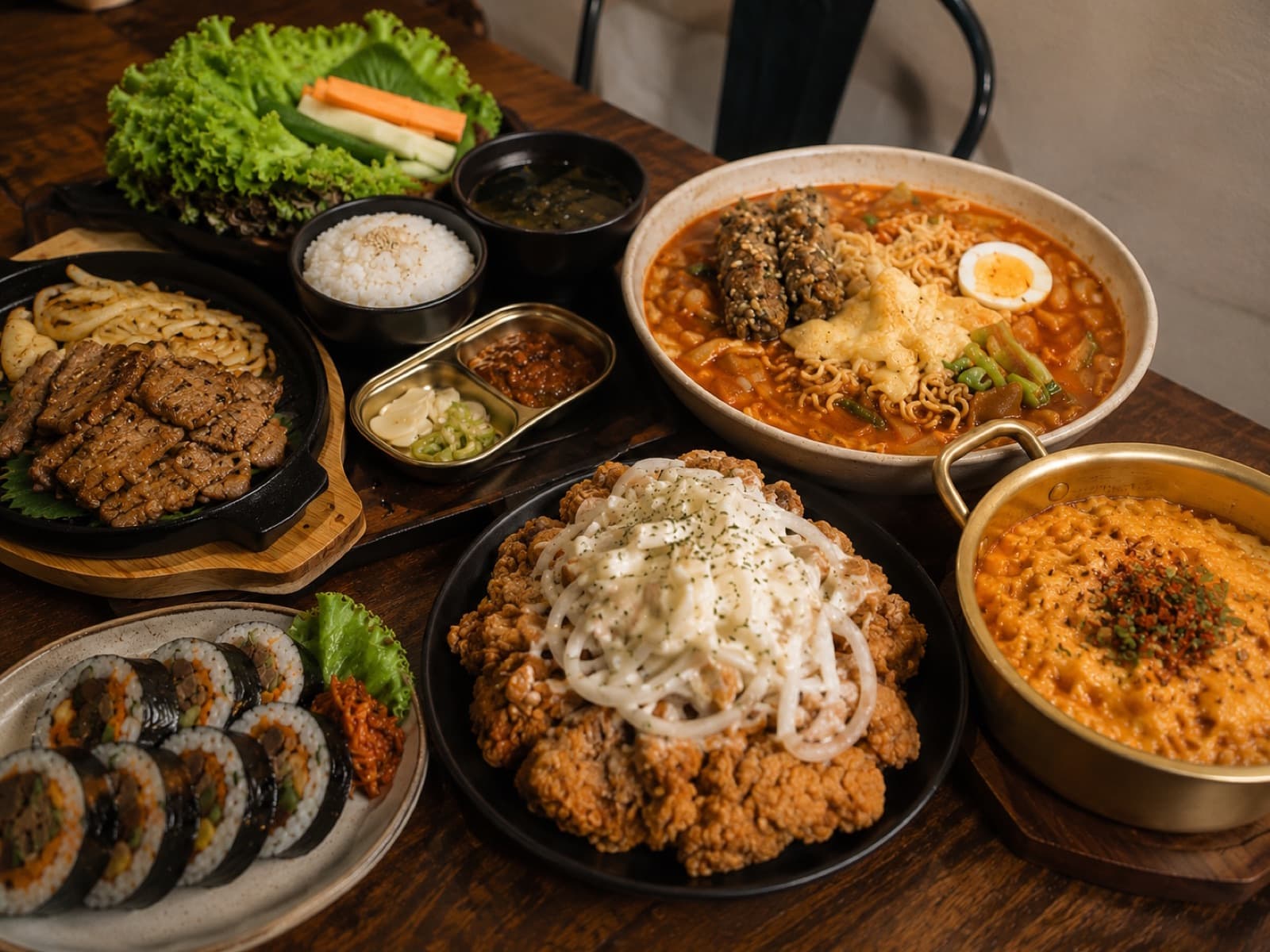A full table of Korean dishes at Mr Lee in Da Nang
