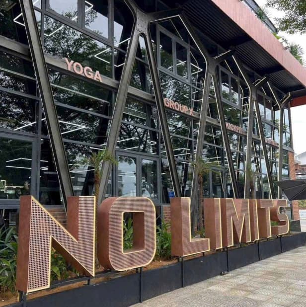 The giant NO LIMITS letters outside No Limits Fitness & Yoga