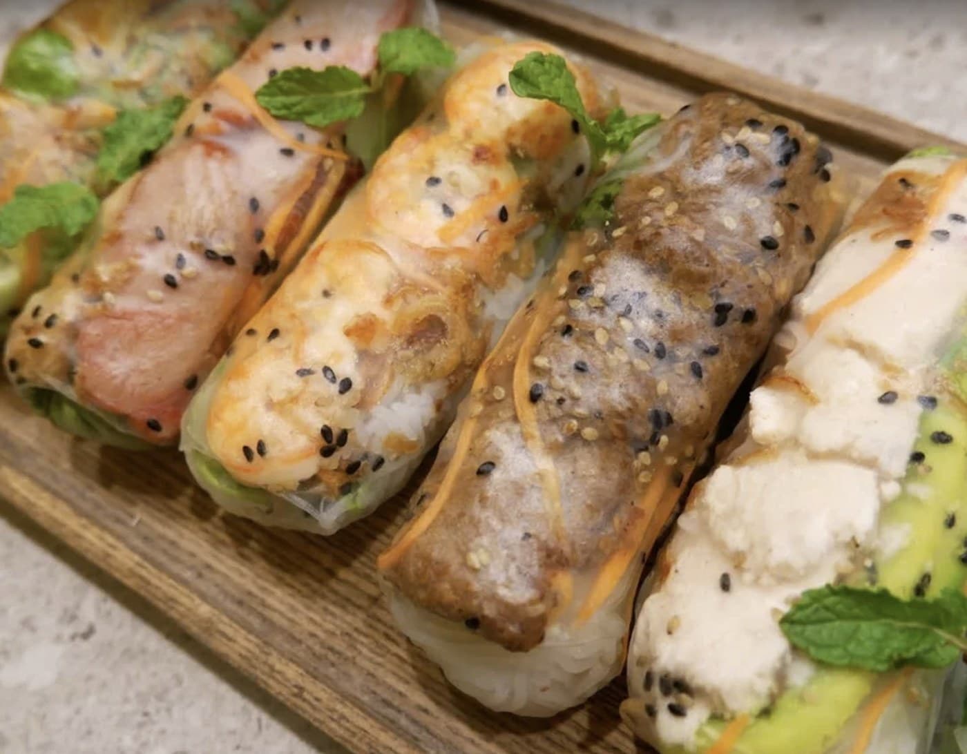 Roly Poly, a row of fresh spring rolls