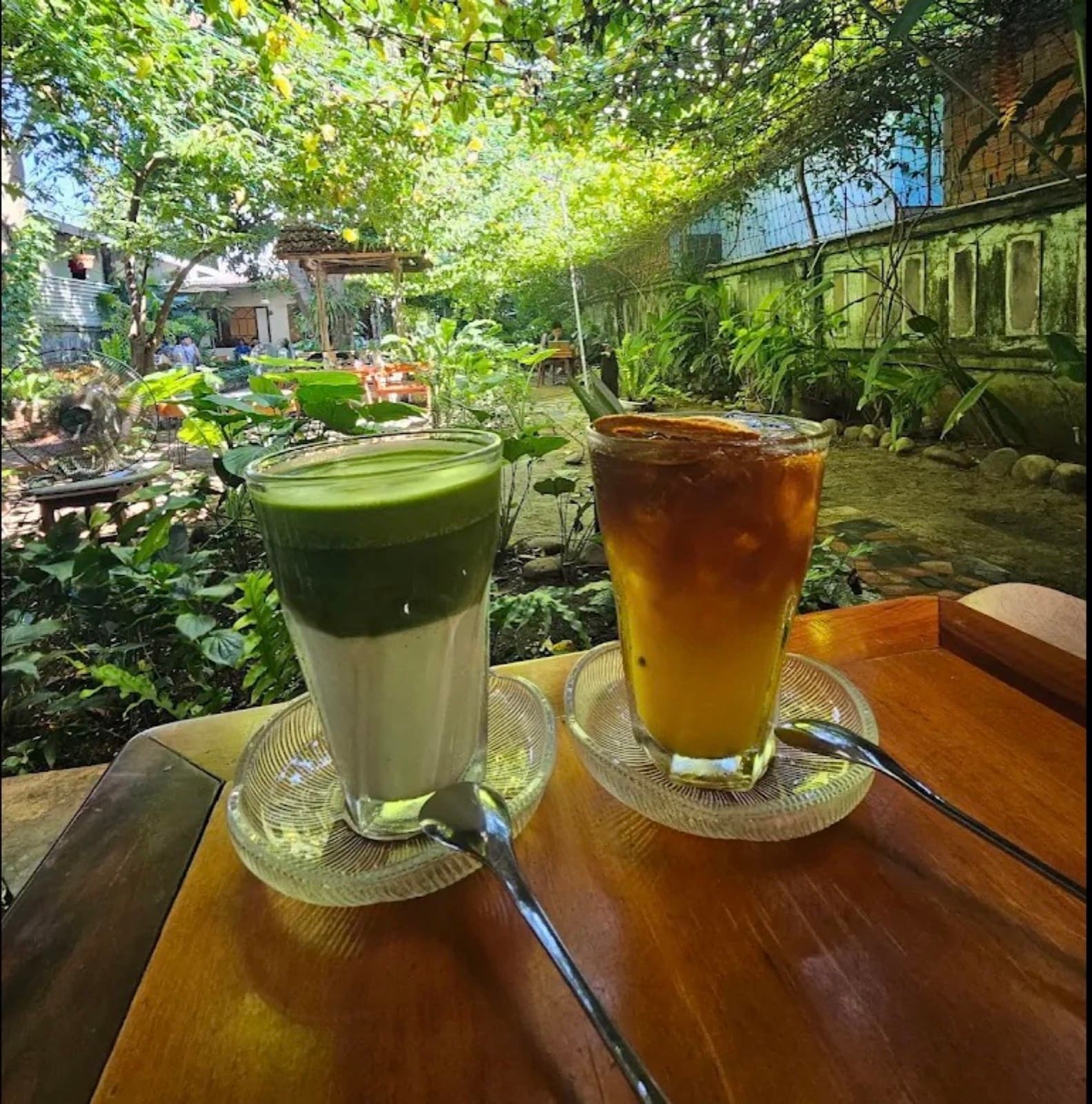 Coffee served in the garden at Roost Coffee Roasters